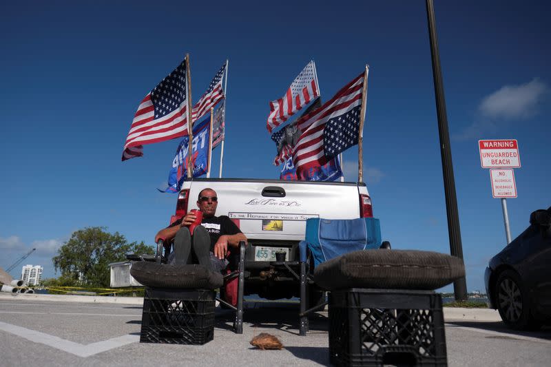 Supporters of former U.S. President Donald Trump gather outside his Mar-a-Lago resort