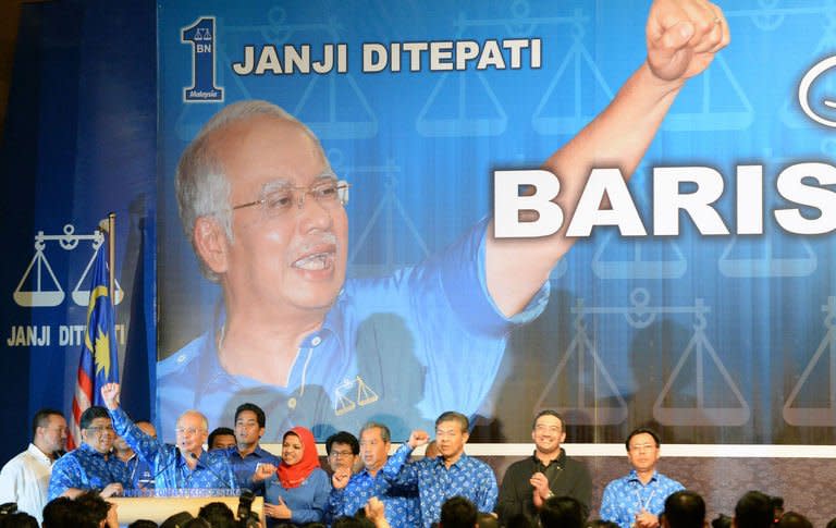 Malaysian Prime Minister Najib Razak celebrates his electoral victory on May 6, 2013 in Kuala Lumpur