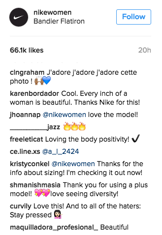 body positive comments Nike Instagram