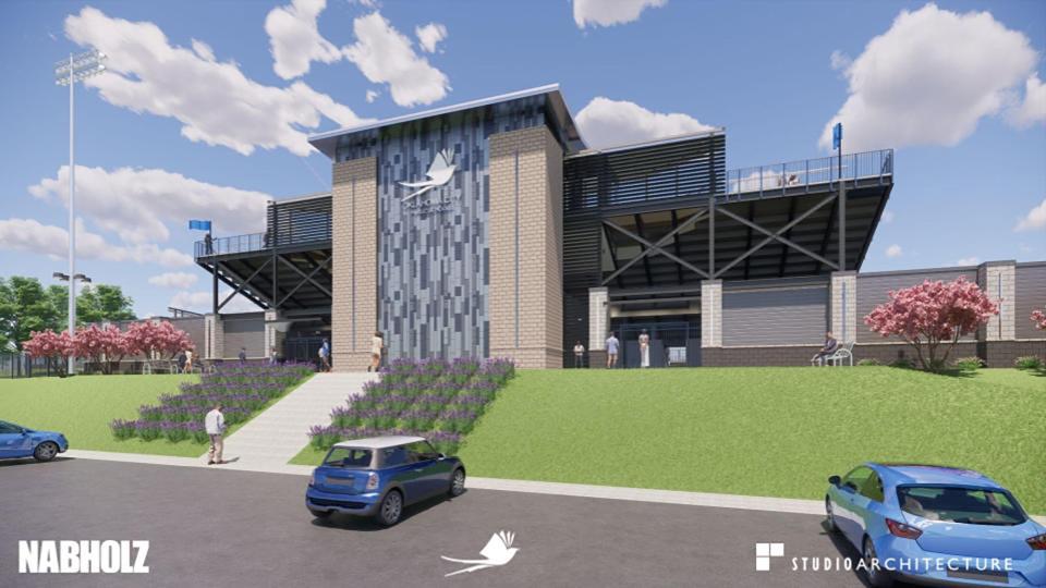 Renderings provided by Oklahoma City Public Schools of the new football stadium at John Marshall Enterprise High School . All of these are part of the $955 million bond project approved in 2022 by district voters