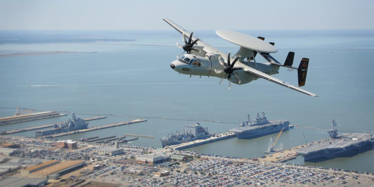 E-2D Hawkeye over Naval Station Norfolk