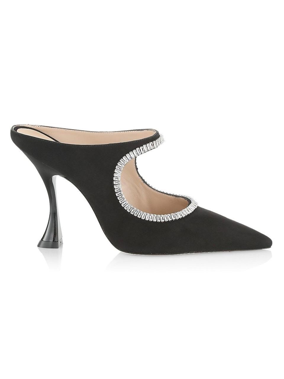 16) Women's Curve Crystal-Embellished Suede Mules