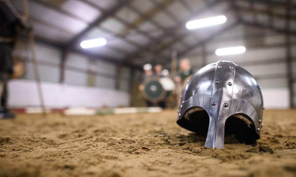 A replica helmet during training by a re-enactment group in England