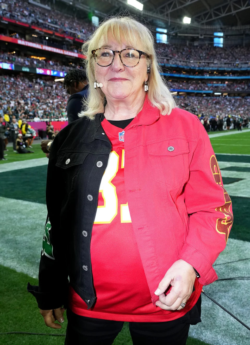 Donna Kelce, mother of Jason Kelce and Travis Kelce, at the Super Bowl LVII on February 12, 2023 in Glendale, AZ. (Kevin Mazur / Getty Images for Roc Nation)