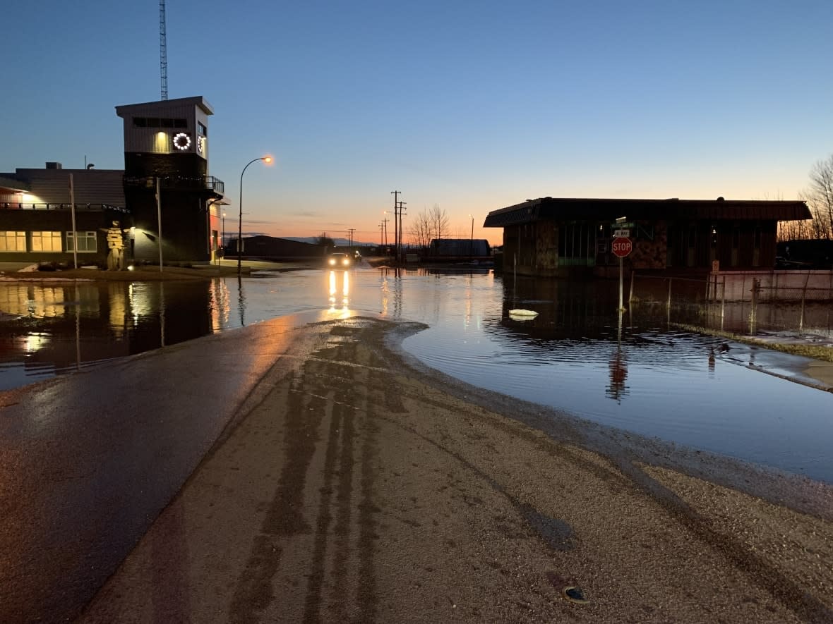 Photo taken on the evening of May 12, one day after Hay River's downtown area suffered major flooding.  (Emma Grunwald/CBC - image credit)