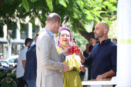 Britain's Prince William meets the 2018 Eurovision winner Netta Barzilai during a visit to Tel Aviv, Israel, June 27, 2018. Ian Vogler/Pool via Reuters