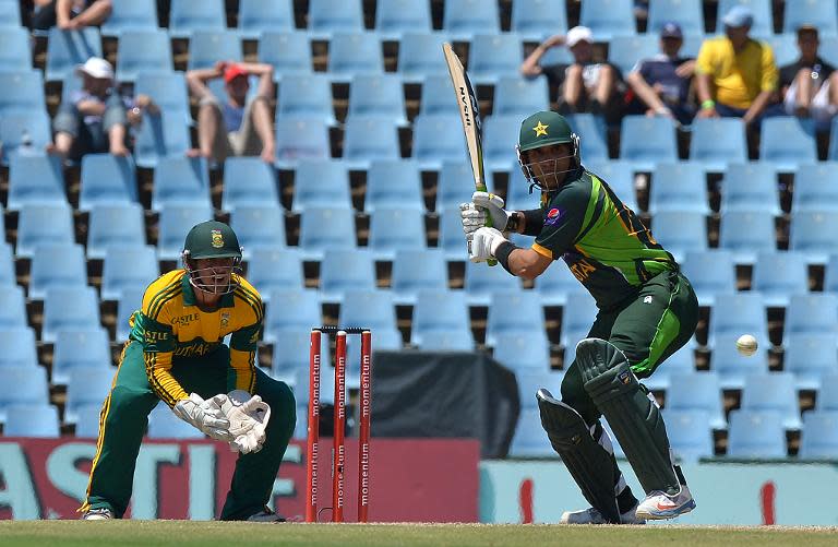 Pakistan's skipper Misbah-ul-Haq bats during their ODI final against South Africa, at SuperSport in Centurion, on November 30, 2013