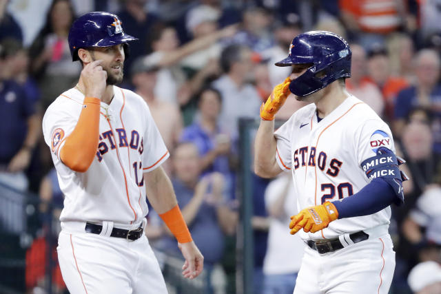 Alex Bregman and Chas McCormick of the Houston Astros celebrate a