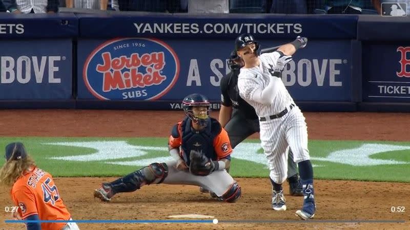 賈吉（Aaron Judge）敲出再見安打。（圖／翻攝自MLB官網）