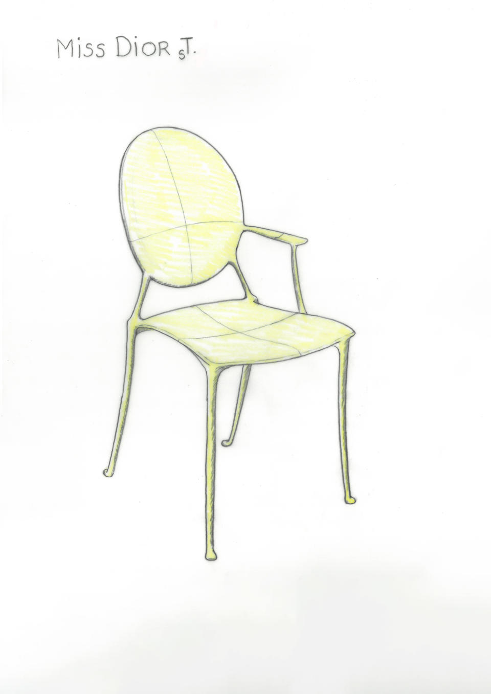 Philippe Starck’s sketch for the Miss Dior chair. - Credit: Courtesy of Dior