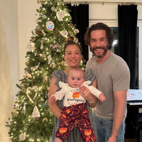 <p>Kaley Cuoco/Instagram</p> Kaley Cuoco shares a photo of her Thanksgiving with partner Tom Pelphrey and daughter Matilda.