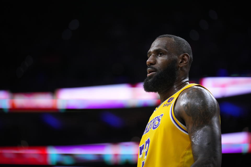 Los Angeles Lakers superstar LeBron James expressed discontent with the team's performance in a 44-point blowout loss to the Philadelphia 76ers on Monday. (AP Photo/Matt Slocum)