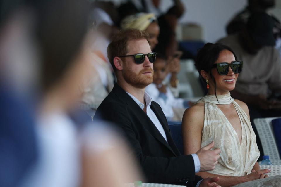 britains prince harry l, duke of sussex, and britains meghan r, duchess of sussex, attend a charity polo game at the ikoyi polo club in lagos on may 12, 2024 as they visit nigeria as part of celebrations of invictus games anniversary photo by kola sulaimon afp photo by kola sulaimonafp via getty images