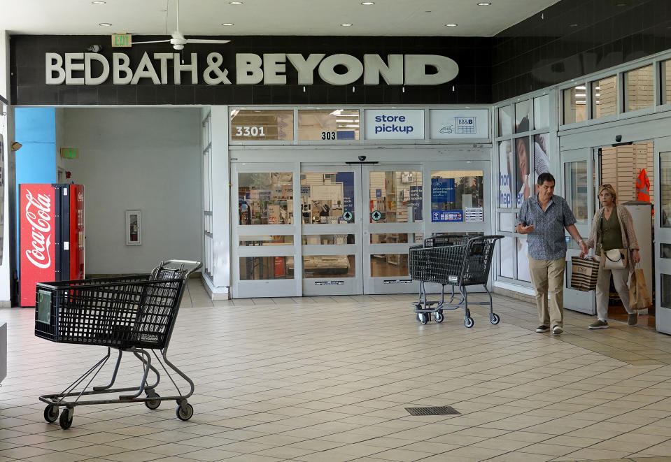 MIAMI, FLORIDA - JUNE 29: A Bed Bath &amp; Beyond store is seen on June 29, 2022 in Miami, Florida. Bed Bath &amp; Beyond Inc. fired its CEO Mark Tritton as shares of the company are down more than 55% this year and nearly 80% over the last 12 months. (Photo by Joe Raedle/Getty Images)