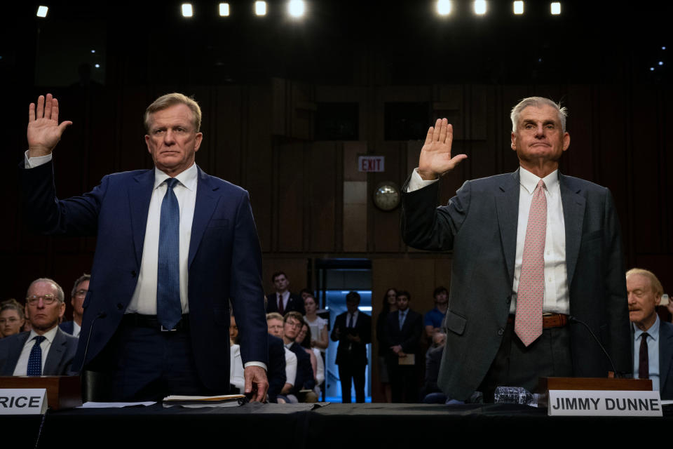 PGA officials Ron Price and Jimmy Dunne appeared at a congressional hearing in July. (Bill O'Leary/The Washington Post)