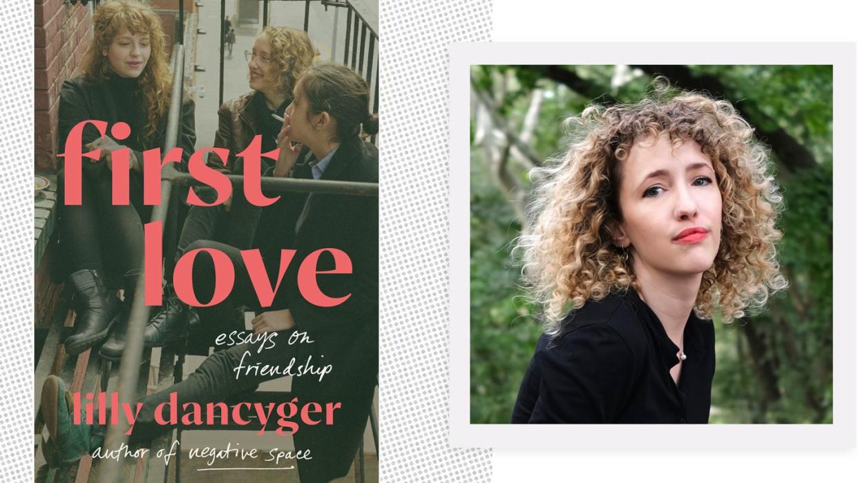 the cover of first love next to a headshot of lilly dancyger