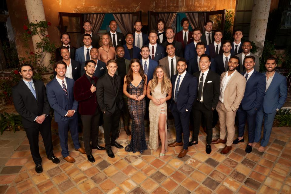 Gabby Windey, Rachel Recchia, and the men from season 19 of "The Bachelorette."