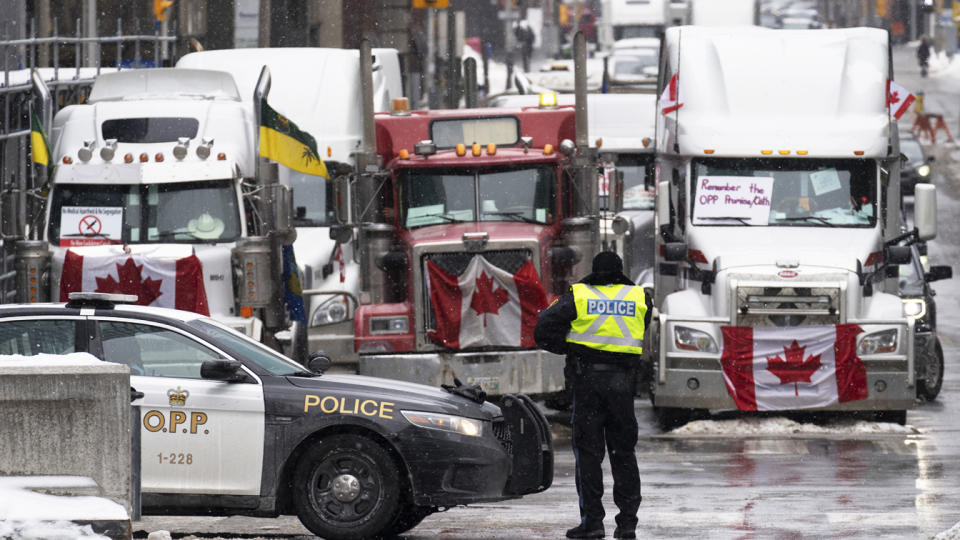 A view of the trucker protest in Ottawa, Canada