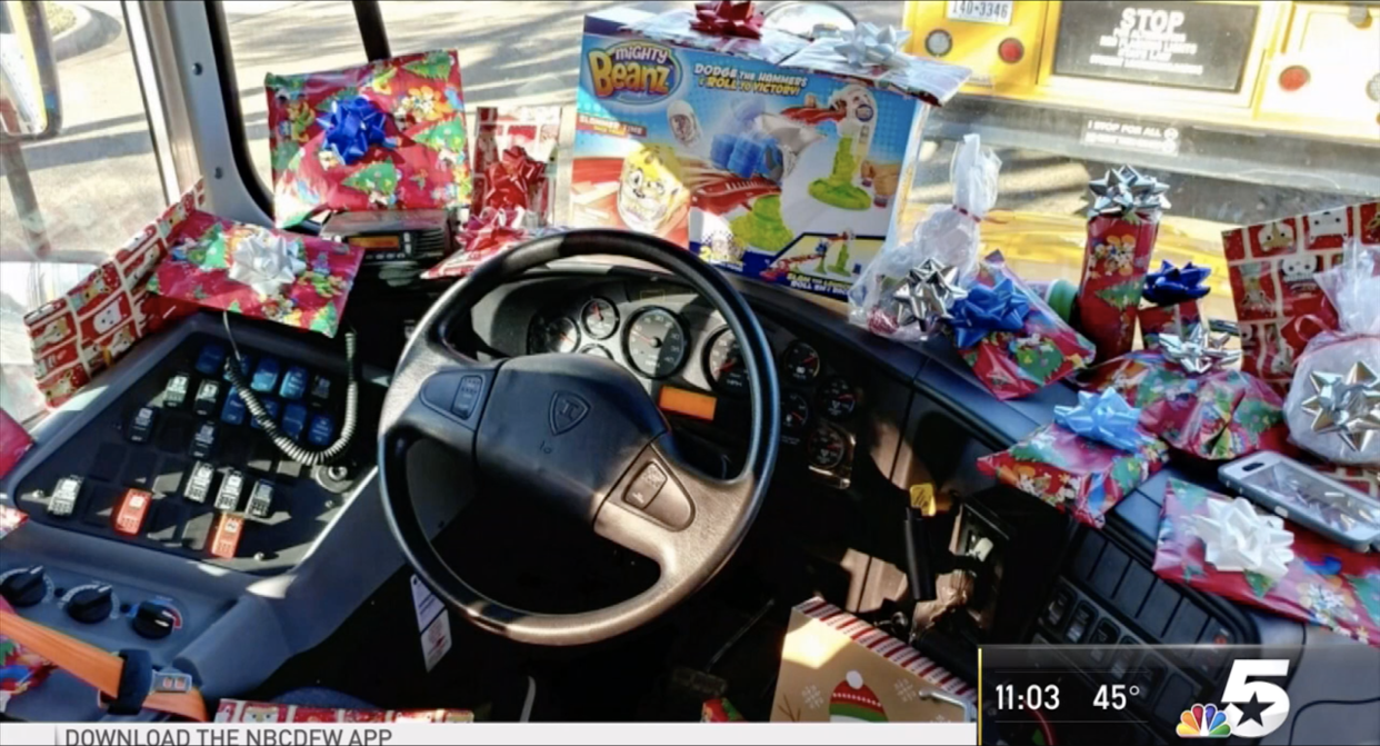 A school bus driver in Dallas gifted each of his students a Christmas present. (Photo: KXAS)