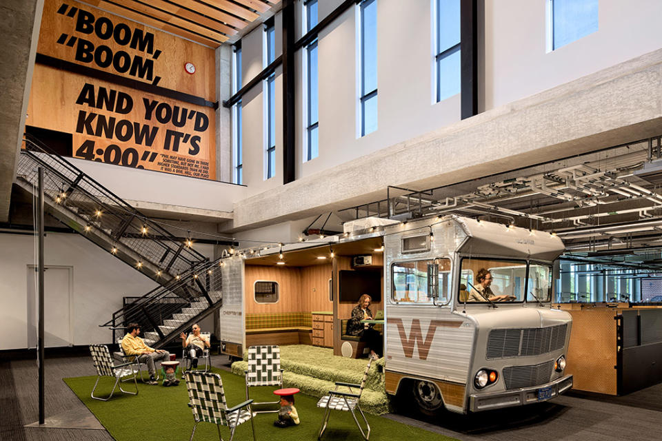 A Winnebago inside the LeBron James Innovation Center, which serves as a nod to the company’s early days selling shoes out of one. - Credit: Courtesy of Nike