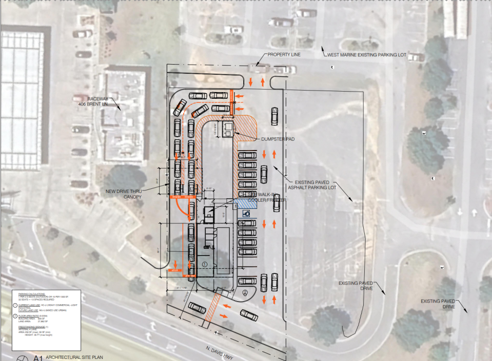 Site plans for the proposed development of Pensacola's first Smalls Sliders location.