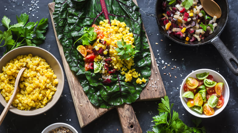 Swiss chard leaf with taco fillings