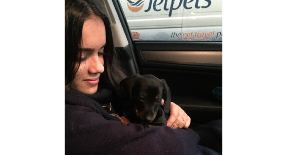 A photo of Yasmin Wilson holding her puppy Dusty. Yasmin tragically took her own life in 2019. Source: Supplied 