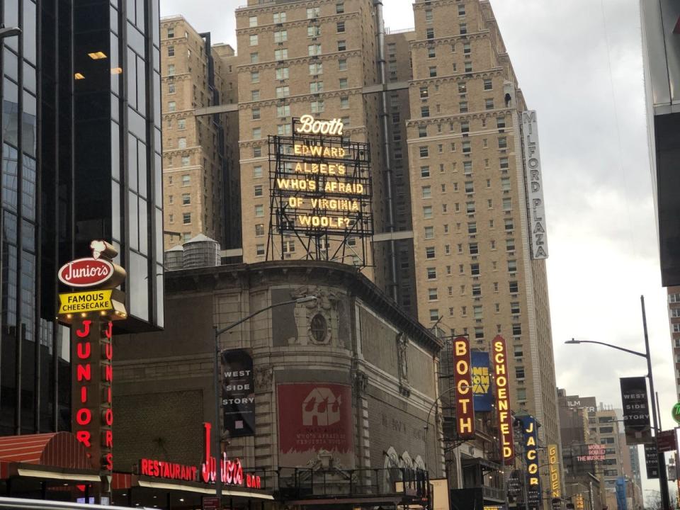 The Booth Theater, home to "Who's Afraid of Virginia Woolf?" is seen on March 10, 2020.