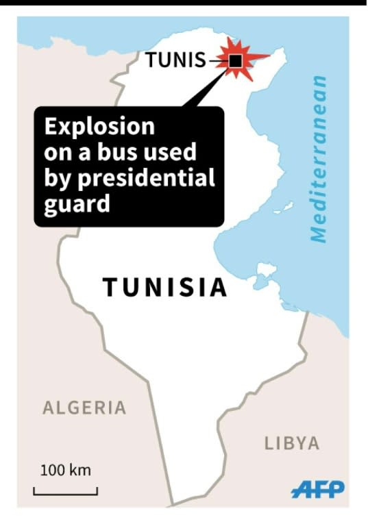 Map of Tunisia locating the capital Tunis (45x64mm)