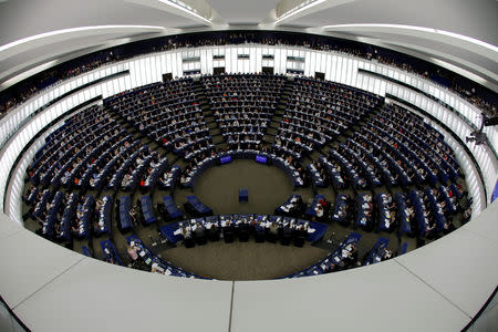 FILE PHOTO: Members of the European Parliament take part in a vote on modifications to EU copyright reforms during a voting session at the European Parliament in Strasbourg, France, September 12, 2018. REUTERS/Vincent Kessler/File Photo