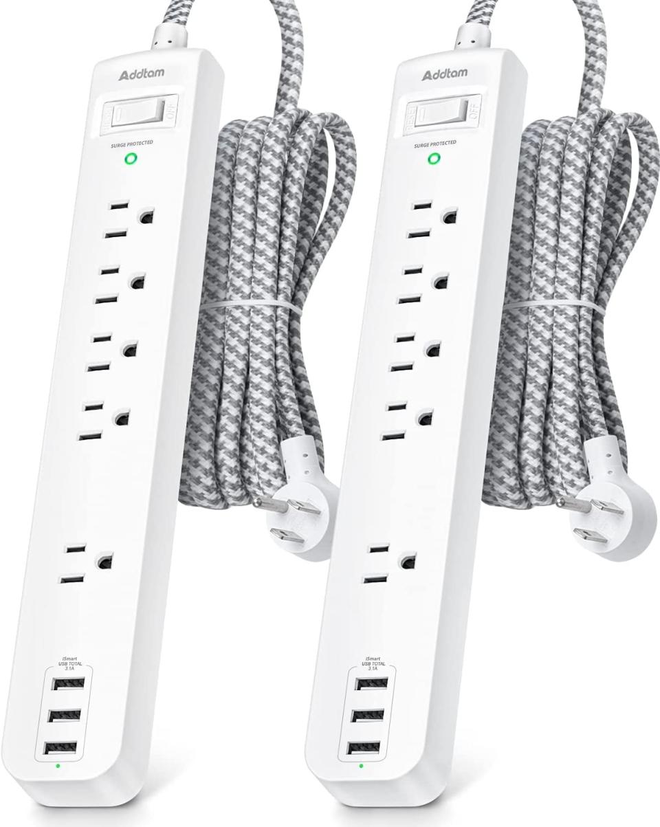 Image of Addtam 2-Pack Power Strip Surge Protector against white background.