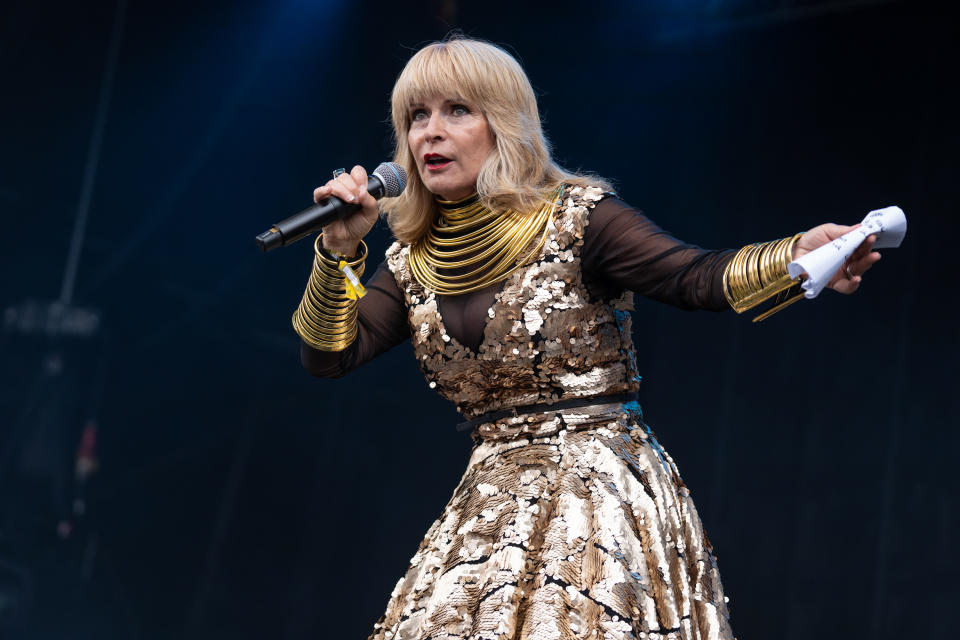 Toyah Willcox introduces Big Country during Rewind Scotland 2019 at Scone Palace on July 21, 2019 in Perth, Scotland. (Photo by Lorne Thomson/Redferns)