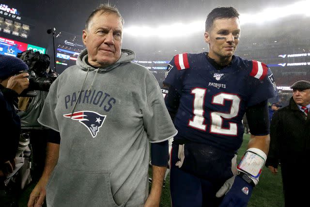 <p>Nancy Lane/MediaNews Group/Boston Herald via Getty</p> Patriots coach Bill Belichick and Tom Brady