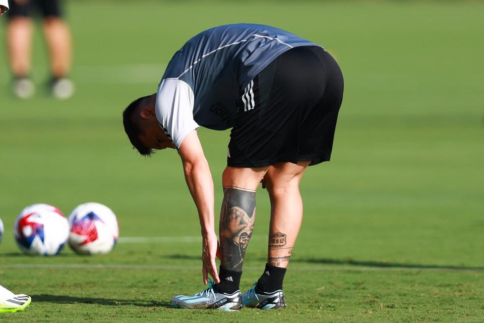 Lionel Messi #10 of Inter Miami CF looks on during an Inter Miami CF Training Session at Florida Blue Training Center on August 14, 2023 in Fort Lauderdale, Florida.