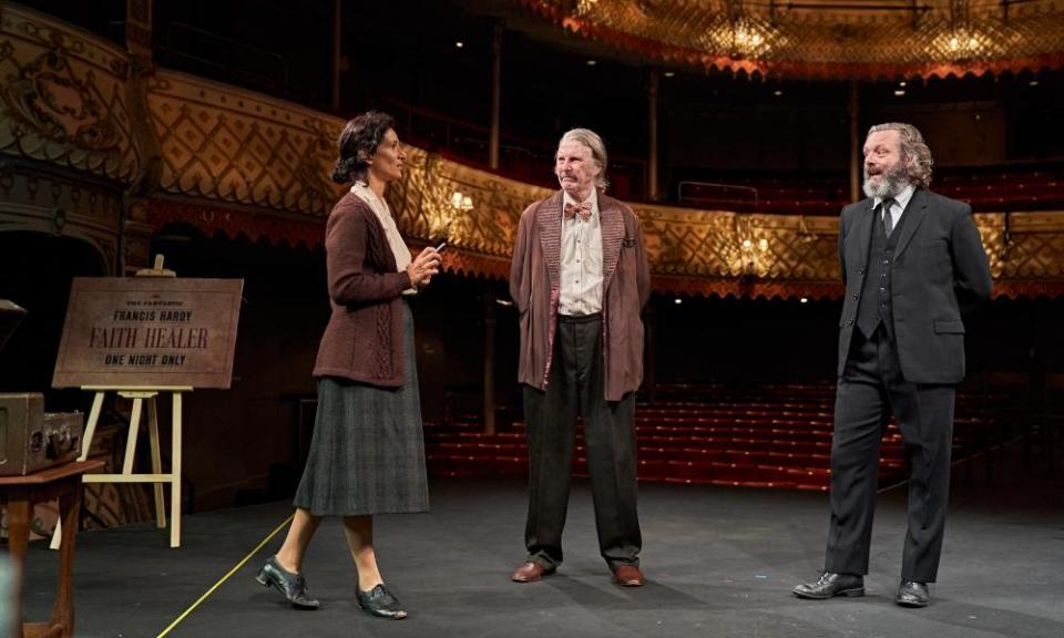 Indira Varma, David Threlfall and Michael Sheen in Faith Healer.