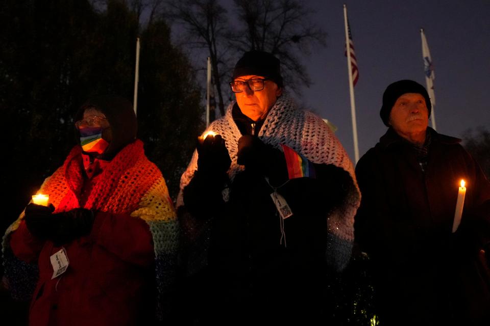 More than two dozen people gathered at Veterans Park, in Ramsey, to remember those killed at Club Q, in Colorado. Tuesday, November 22, 2022