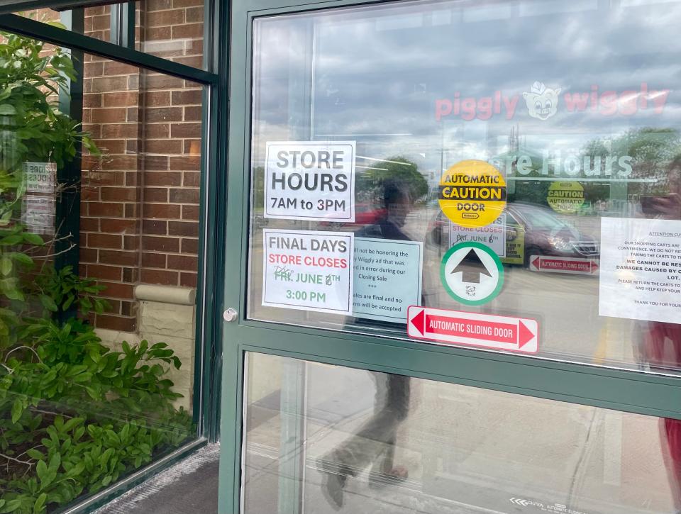 The entrance of Brookfield's Piggly Wiggly grocery store, 2315 N. 124th St., announced the store would close June 6, rather than June 7, at 3 p.m. The owner previously told employees the store would cease operations June 15, after months of a rumored closure.