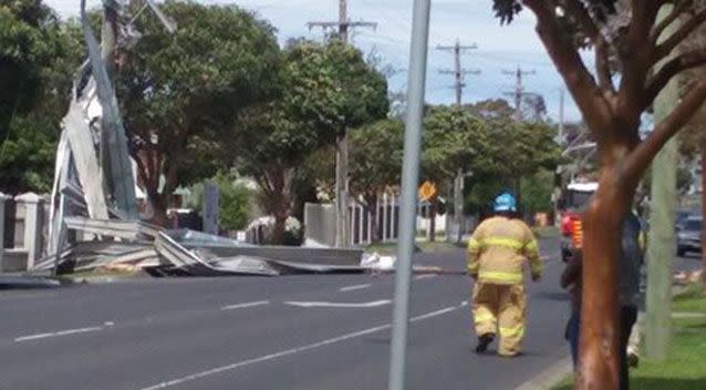 Raging winds sent debris flying in Pascoe Vale, in Melbourne's north. Pictures: Chris Davis