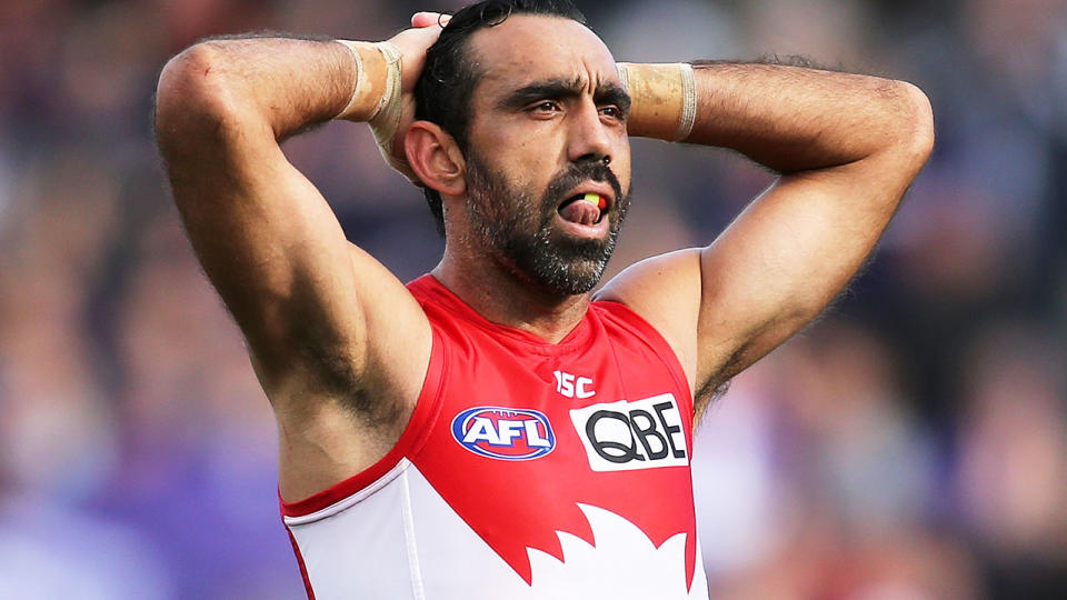 Adam Goodes, pictured here playing for the Sydney Swans in 2015.  (Photo by Paul Kane/Getty Images)