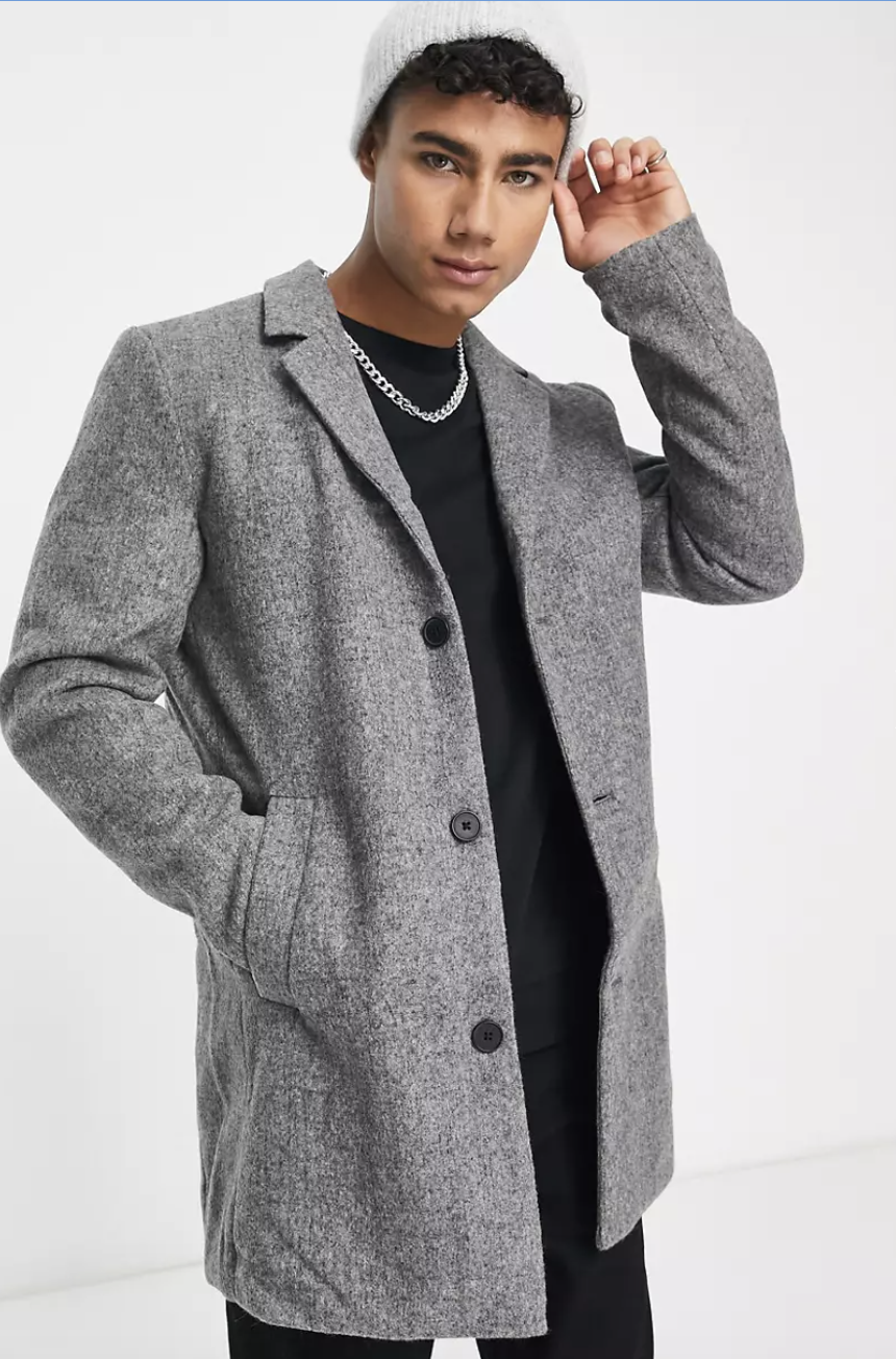 Jack & Jones Originals faux wool coat in light gray