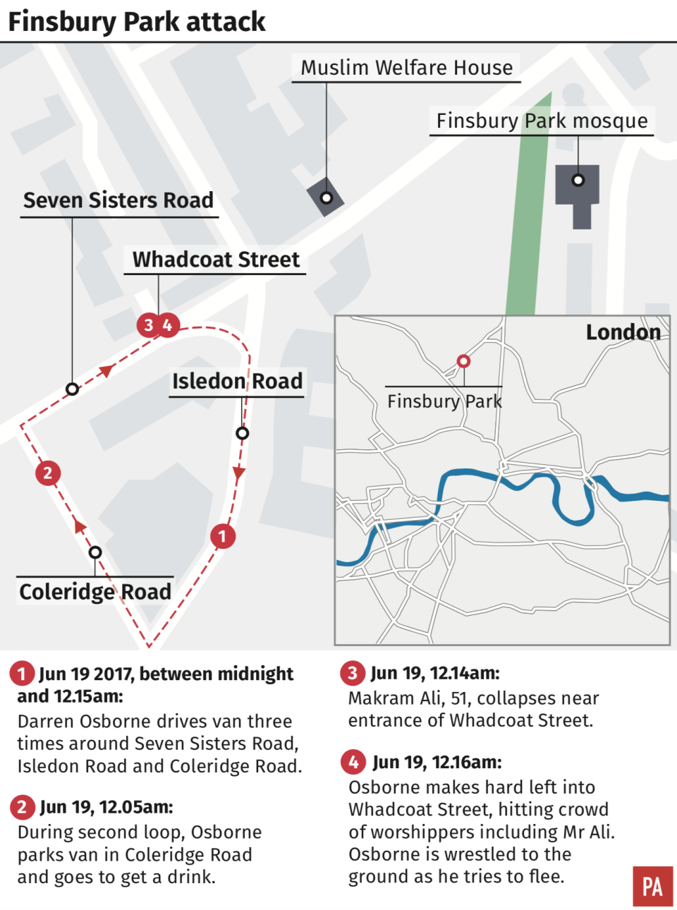 How the Finsbury Park mosque attack unfolded. (PA)