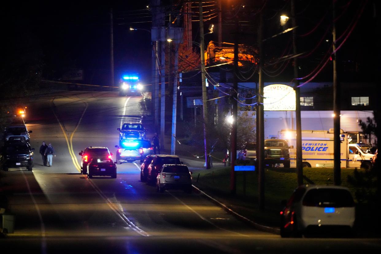 Police respond to an active shooter situation in Lewiston, Maine, Wednesday, Oct. 25, 2023. (AP Photo/Robert F. Bukaty)