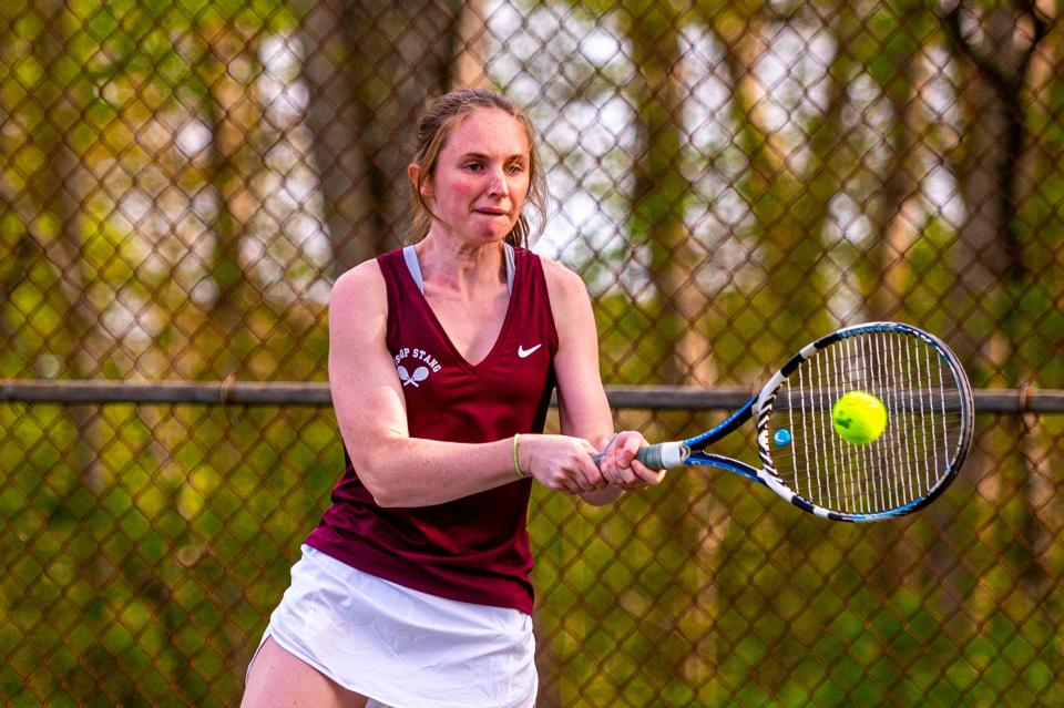 Bishop Stang's Julia Downey has been strong at first doubles for Bishop Stang.