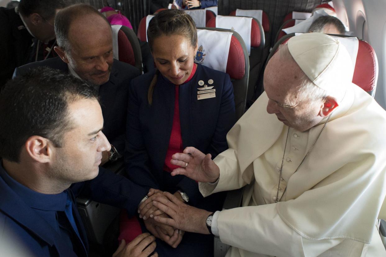 Santiago: Pope Francis carried out the wedding service on board a short flight over Chile: AP