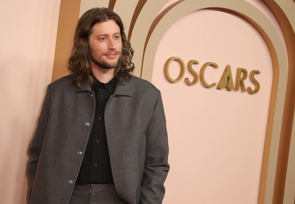 Ludwig Göransson arrives at the 96th Oscars nominees luncheon at the Beverly Hilton in Beverly Hills, Calif. on Monday, Feb. 12, 2024.