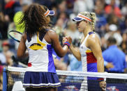 <p>Naomi Osaka of Japan celebrates defeating Angelique Kerber of Germany in their first round Women’s Singles match on Day Two of the 2017 US Open at the USTA Billie Jean King National Tennis Center on August 29, 2017 in the Flushing neighborhood of the Queens borough of New York City. (Photo by Elsa/Getty Images) </p>