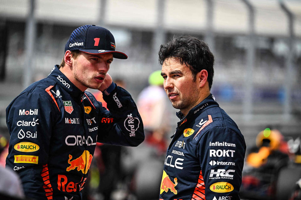 Image: Red Bull Racing's Dutch driver Max Verstappen and Mexican driver Sergio Perez (Chandan Khanna / AFP - Getty Images)