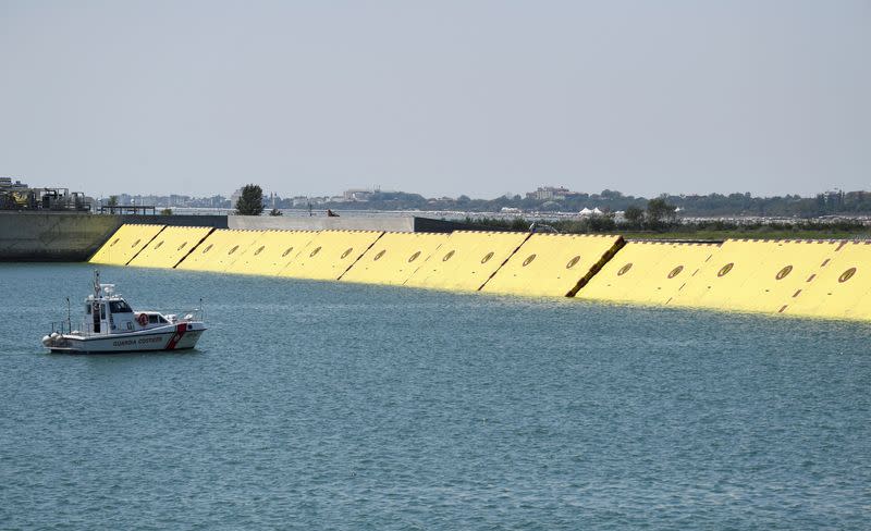 Flood barrier project Mose tests in Venice