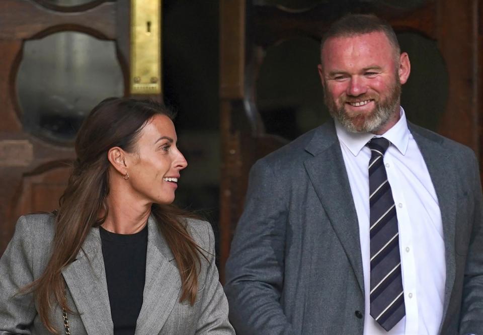 Coleen and Wayne Rooney leaving the Royal Courts Of Justice during the trial (Yui Mok/PA) (PA Wire)