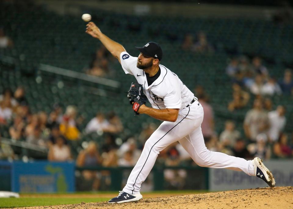 Tigers pitcher Michael Fulmer pitches during the ninth inning of the Tigers' 4-0 win in Game 2 of the doubleheader against the Twins on Tuesday, May 31, 2022, at Comerica Park.